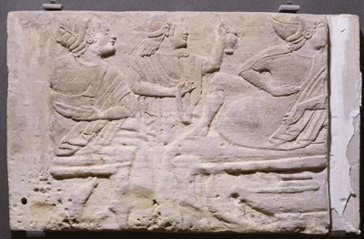 Cippi showing a banquet by Etruscan